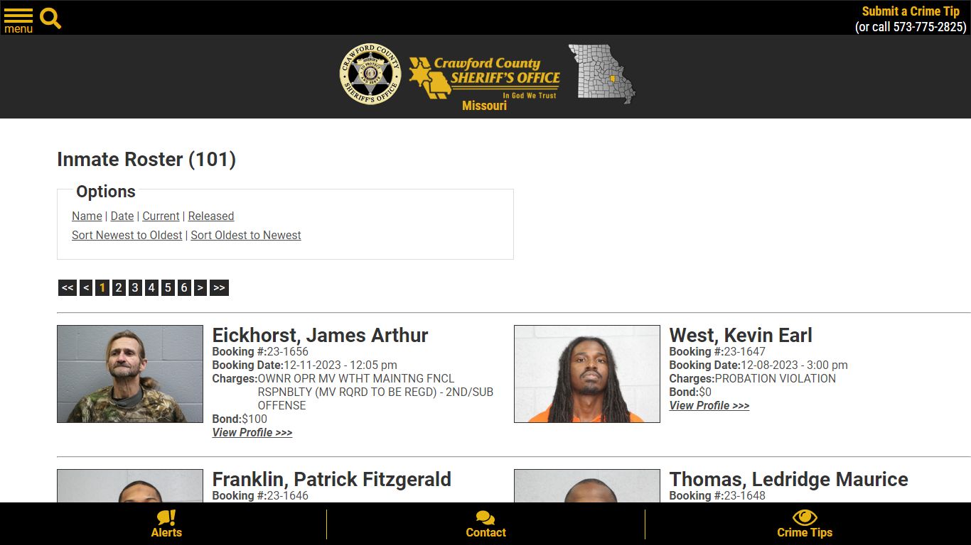 Current Inmates Booking Date Descending - Crawford County Sheriff MO